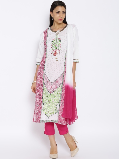

Aurelia Off-White & Pink Linen Printed Kurta with Trousers & Dupatta