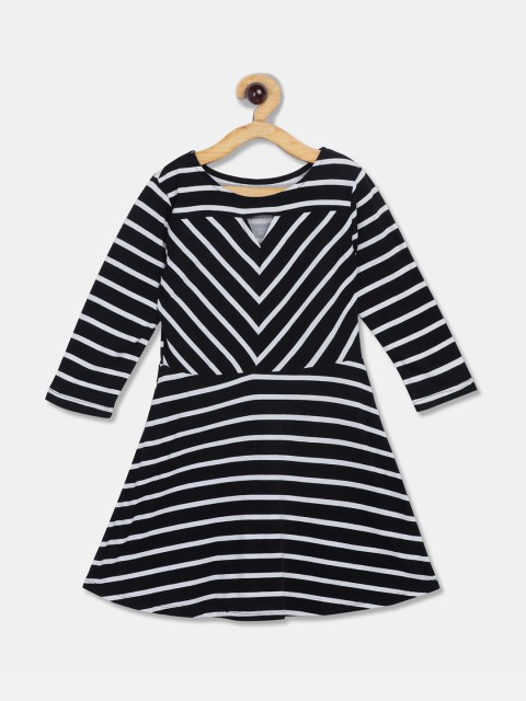 

The Childrens Place Girls Black & White Striped Cotton A-Line Dress