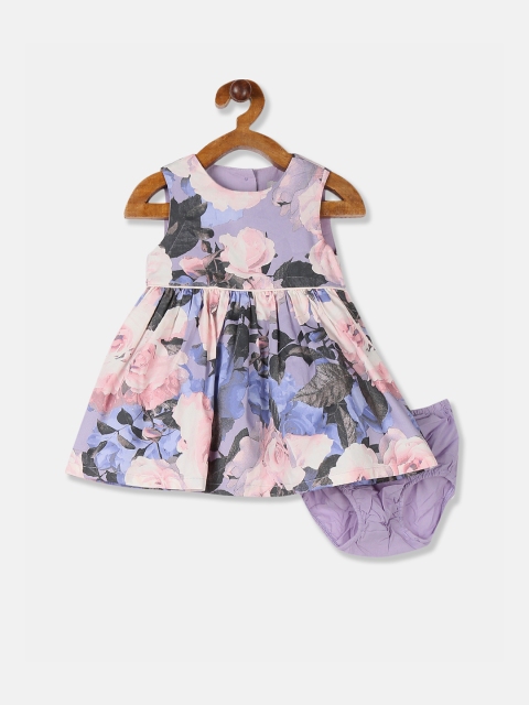 

The Childrens Place Girls Purple & Rose Pink Floral Printed Fit and Flare Dress