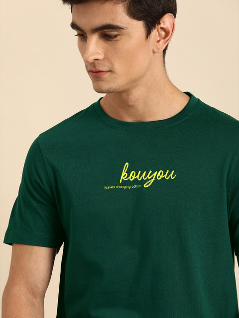 

ether Men Green Printed Round Neck T-shirt