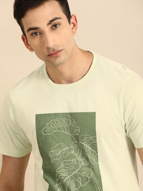 

ether Men Beige Printed Round Neck T-shirt