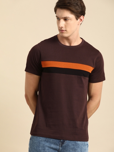 

ether Men Maroon Striped Round Neck Pure Cotton T-shirt
