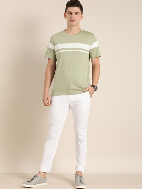 

ether Men Mint Green & White Striped Cotton T-shirt