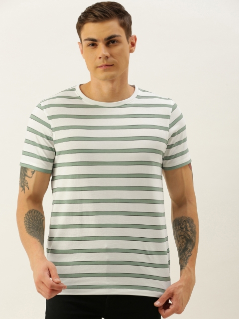 

ether Men White & Green Striped Round Neck T-shirt