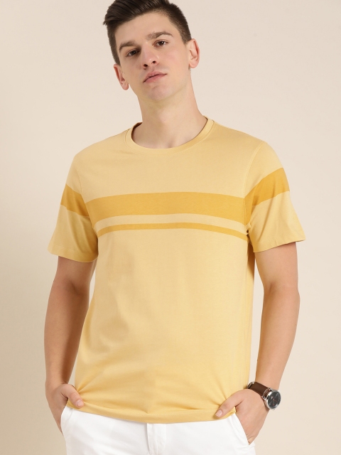 

ether Men Yellow Striped Cotton T-shirt