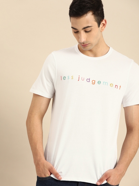 

ether Men White Typography Print Cotton Round Neck T-shirt