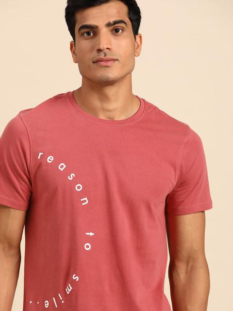 

ether Men Pink Solid Pure Cotton Round Neck T-shirt