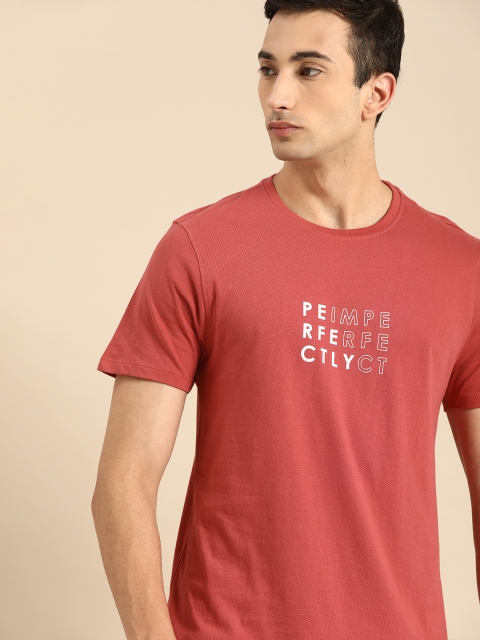

ether Men Red White Typography Print Round Neck Pure Cotton T-shirt