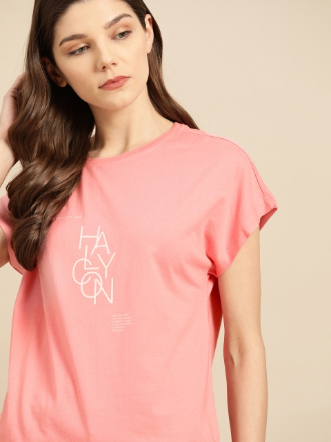 

ether Women Pink Printed Round Neck T-shirt