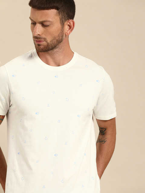 

ether Men White Printed Round Neck T-shirt