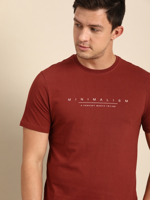 

ether Men Rust Red Printed Round Neck T-shirt