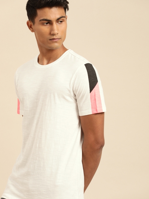 

ether Men White Solid Round Neck Pure Cotton T-shirt