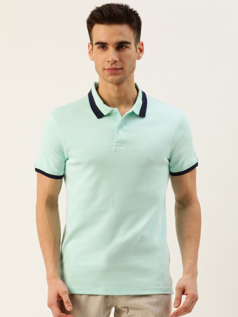 

ether Men Green Solid Polo Collar T-shirt