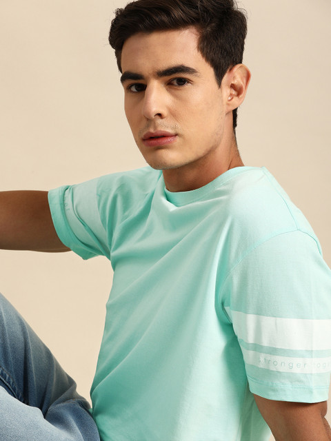 

ether Men Blue Turquoise Solid Round Neck T-shirt, Turquoise blue
