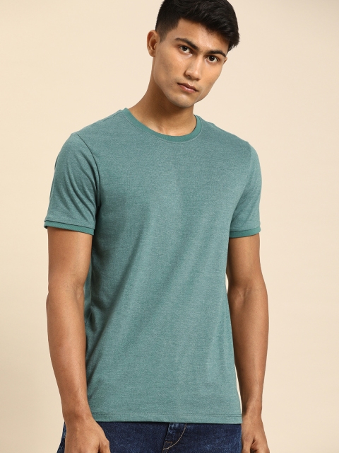 

ether Men Green Solid Round Neck T-shirt