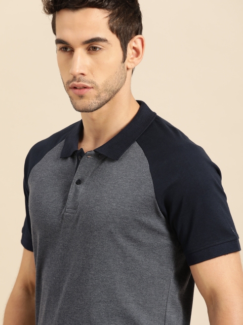

ether Men Navy Blue Solid Polo Collar T-shirt