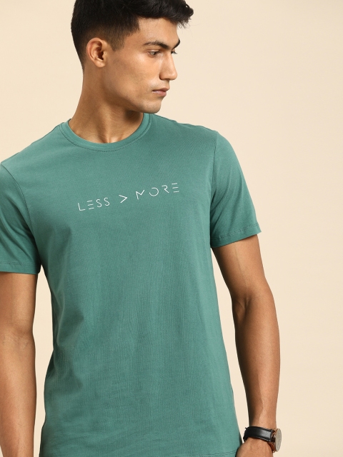 

ether Men Green Printed Round Neck T-shirt