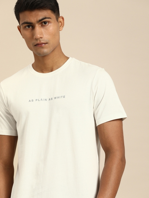 

ether Men White Printed Round Neck T-shirt