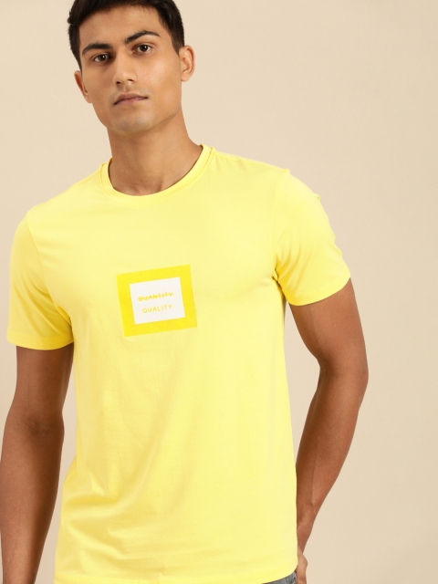 

ether Men Yellow Printed Round Neck T-shirt