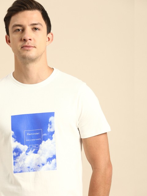 

ether Men White Graphic Printed Round Neck T-shirt