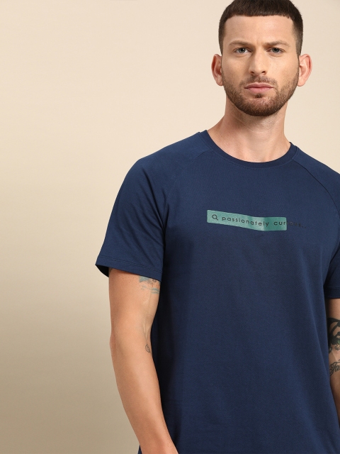 

ether Men Navy Blue Printed Round Neck T-shirt