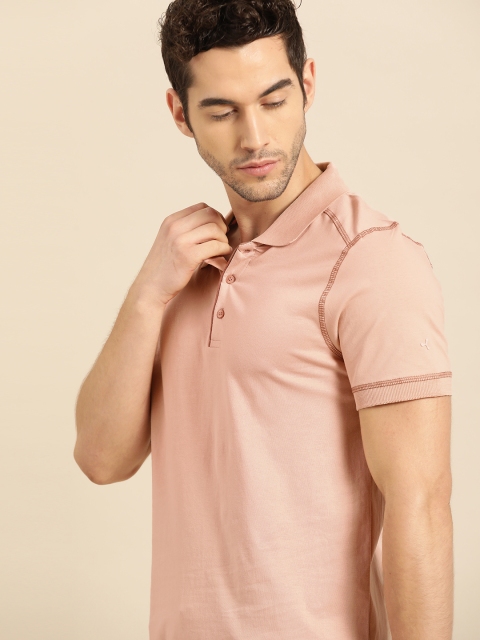 

ether Men Pink Solid Polo Collar Pure Cotton T-shirt