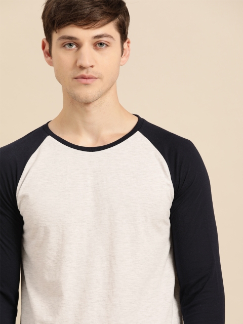 

ether Men Off-White Solid Pure Cotton Round Neck T-shirt