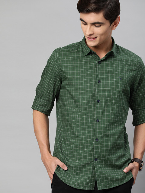 

Allen Solly Sport Men Olive Green & White Slim Fit Checked Casual Shirt