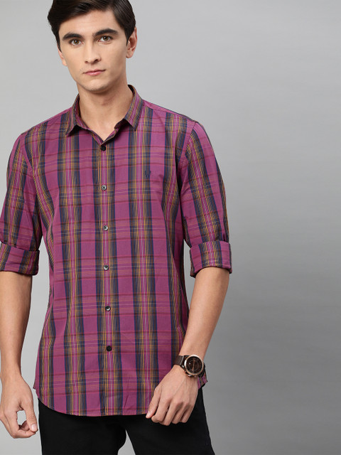 

Allen Solly Sport Men Magenta & Beige Slim Fit Checked Casual Shirt