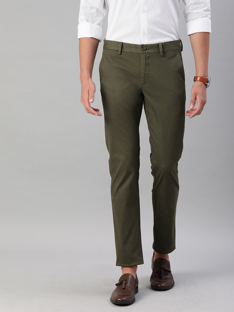 

Allen Solly Sport Men Olive Green Smart Slim Fit Solid Regular Smart Casual Trousers