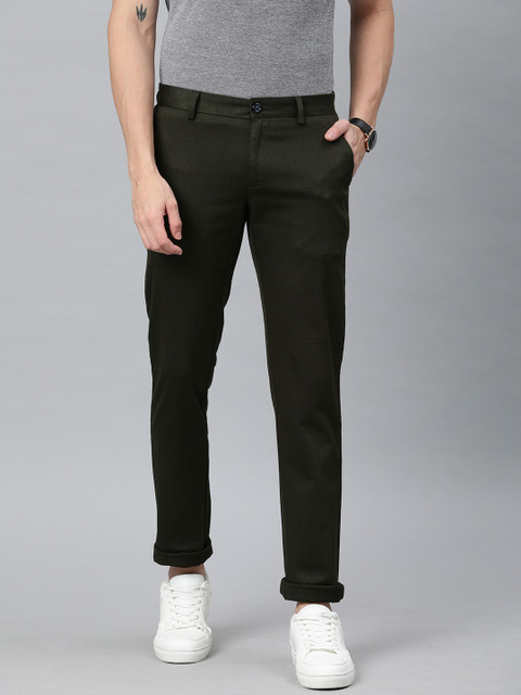 

Allen Solly Men Olive Brown Smart Slim Fit Solid Regular Trousers