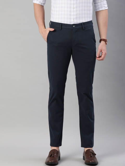 

Allen Solly Sport Men Navy Blue Smart Slim Fit Self Design Regular Trousers