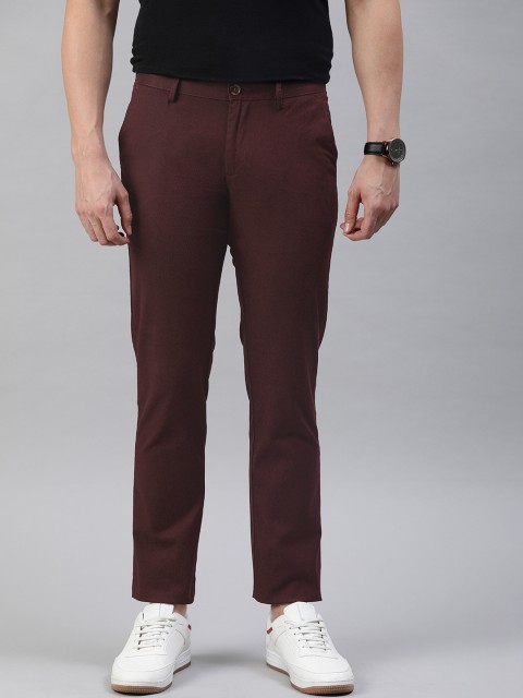 

Allen Solly Men Burgundy Slim Fit Solid Regular Trousers