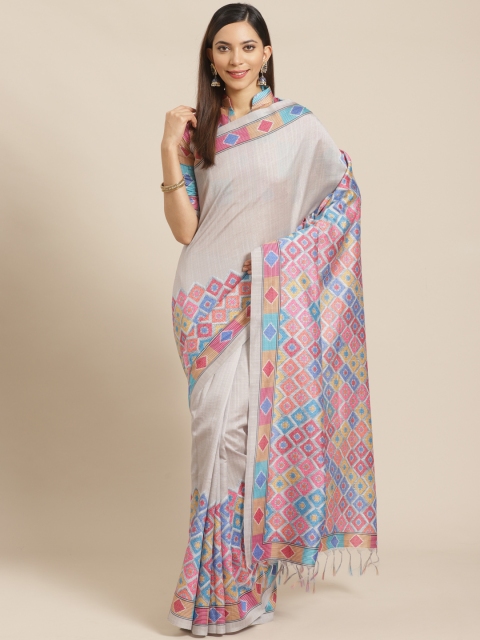 

Saree mall Grey & Pink Solid Saree with Printed Border