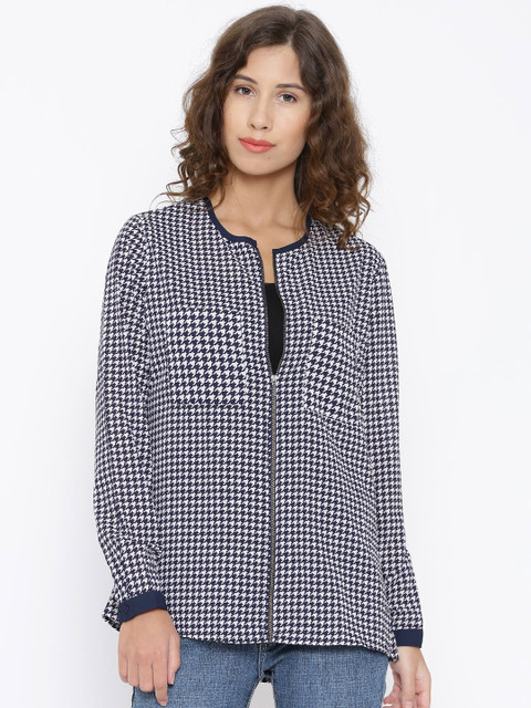 

Pepe Jeans Navy Polyester Houndstooth Print Top, Navy blue