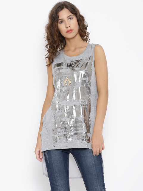 

Pepe Jeans Grey Melange Printed High-Low Top