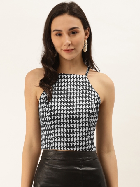 

Aayna Women White & Black Printed Cropped Top