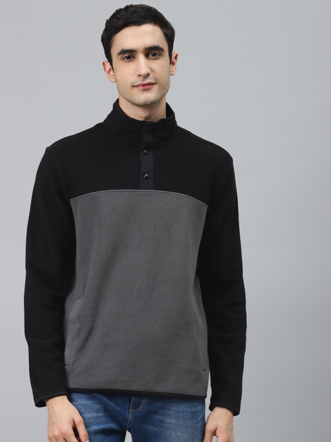 

Marks & Spencer Men Charcoal Grey & Black Colourblocked Sweatshirt