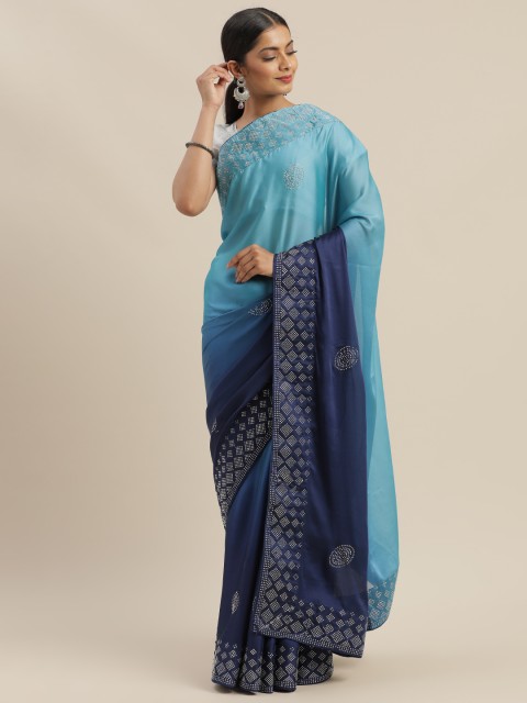 

Mitera Blue Embellished Poly Georgette Saree