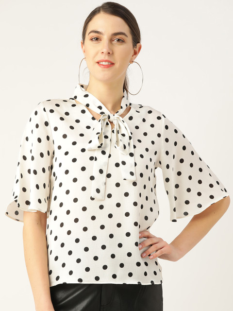 

COVER STORY Women White & Black Polka Dot Printed Top