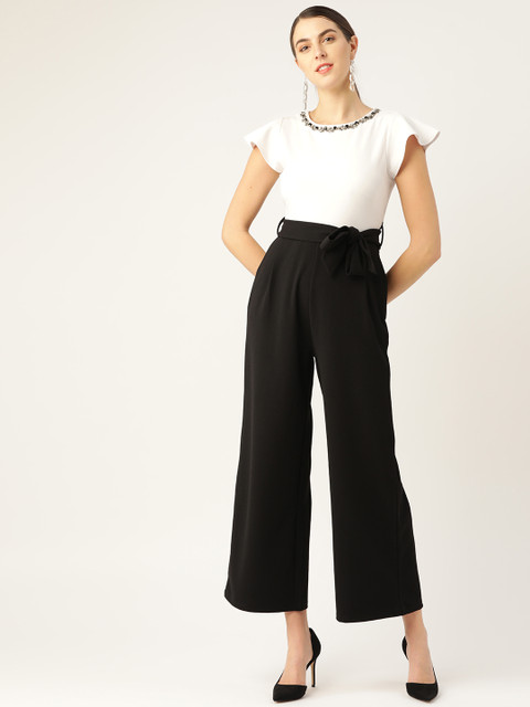 

COVER STORY Women Black & White Colourblocked Basic Jumpsuit