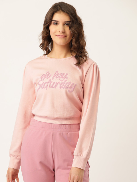 

COVER STORY Women Peach-Coloured Embroidered Pure Cotton Lounge Sweatshirt