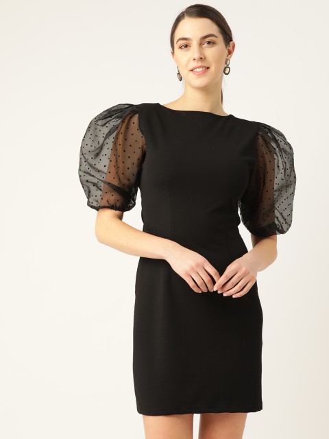 

COVER STORY Women Black Solid Puff-Sleeved Sheath Dress