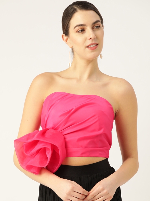 

COVER STORY Women Pink Solid Strapless Fitted Crop Top With Ruffle Detail