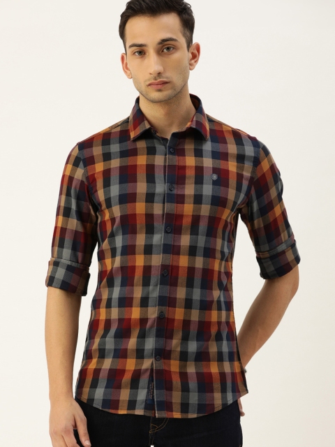 

Being Human Men Navy Blue & Maroon Slim Fit Checked Casual Shirt