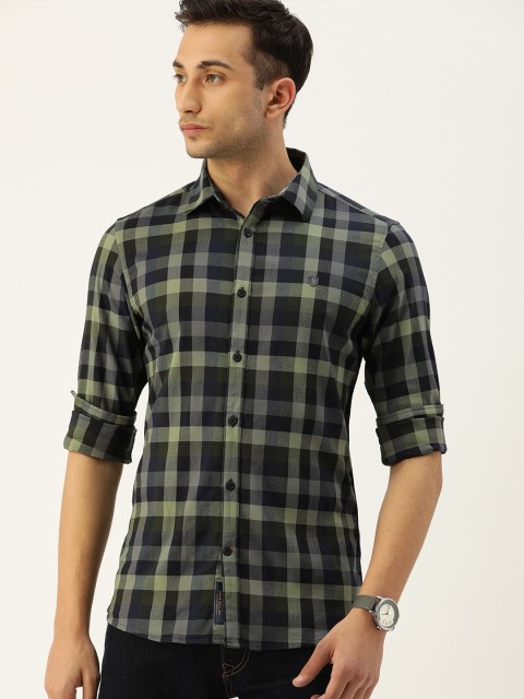 

Being Human Men Black & Olive Green Slim Fit Checked Casual Shirt