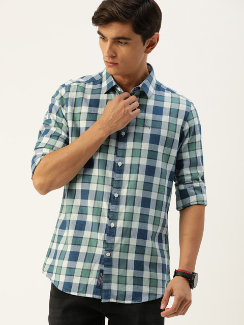 

Being Human Men Teal & White Slim Fit Checked Casual Shirt