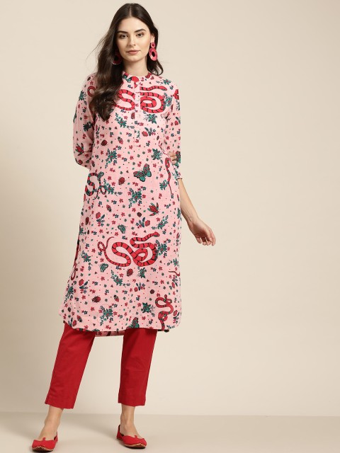 

Sangria Women Pink Floral Printed Straight Kurta