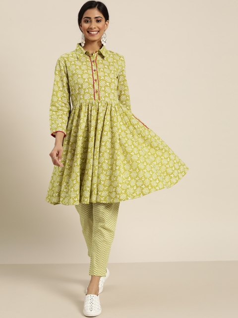

Sangria Women Green Ethnic Motifs Printed Regular Kurta with Trousers