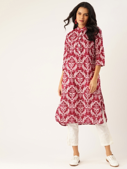 

Sangria Women Magenta & White Ethnic Motifs Printed Kurta